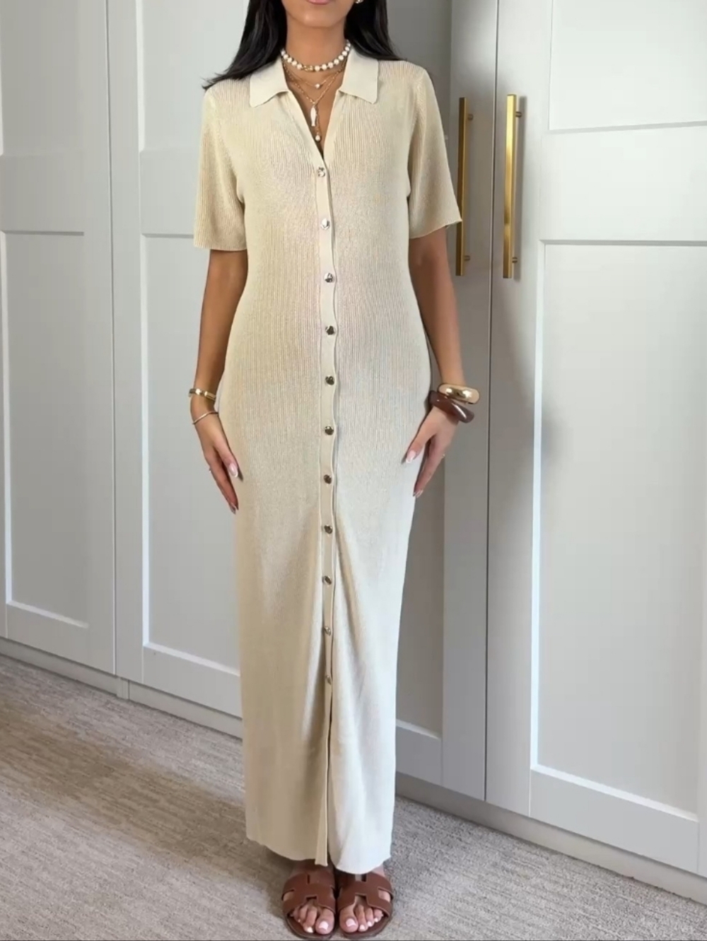 Dissh Cream Maxi Knit Button Down Dress Size XL